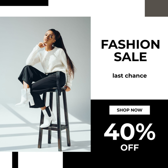 Women's Fashion Collection with African American Woman on Black and White Instagram Design Template