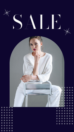 Fashion Sale with Young Woman in White Instagram Story Design Template