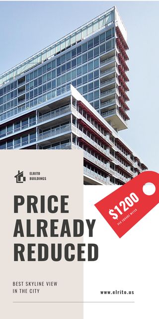 Real Estate Offer with Modern Glass Building Graphic Πρότυπο σχεδίασης