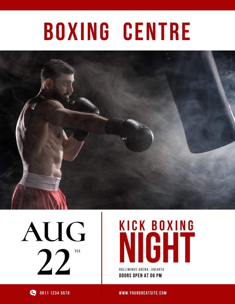 Plantilla de diseño de Photo of Muscular Athlete on Invitation to Boxing Centre Poster 8.5x11in 