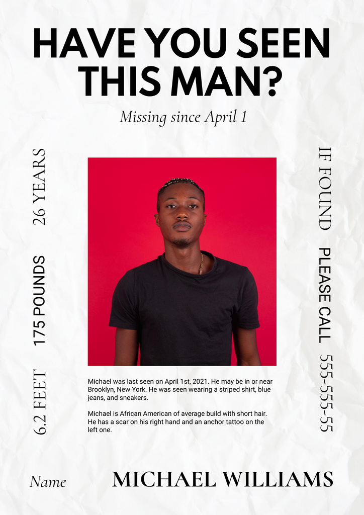 Announcement of Missing Man Poster Design Template