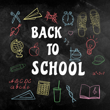 Back to school with Bright education and sciences icons Instagram Design Template
