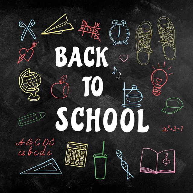 Back to school with Bright education and sciences icons Instagramデザインテンプレート