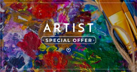 Paintbrushes Sale Offer with Colorful Painting Facebook AD Design Template