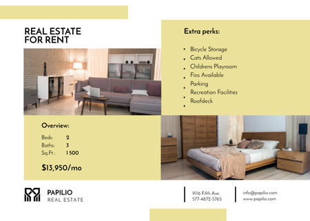 Designvorlage Real Estate Rental Property Offer with Stylish Interior für Flyer 5x7in Horizontal