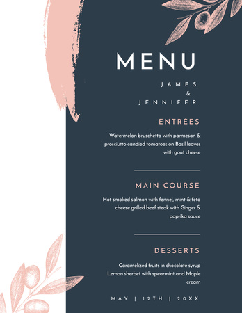 Wedding Food List with Painted Elements Menu 8.5x11in Design Template