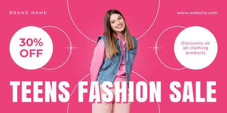 Teens Fashion Sale Offer In Pink Twitter Design Template
