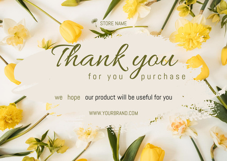 Designvorlage Vielen Dank für Ihre Kaufnachricht mit gelben Frühlingsblumen für Card