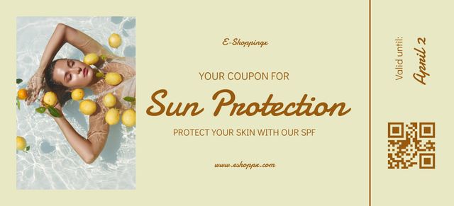 Plantilla de diseño de Sun Protection Sale with Beautiful Woman in Water Coupon 3.75x8.25in 