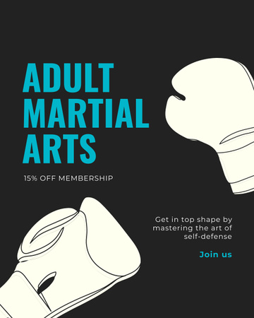 Designvorlage Anzeige für Kampfsport für Erwachsene mit Illustration zu Boxhandschuhen für Instagram Post Vertical