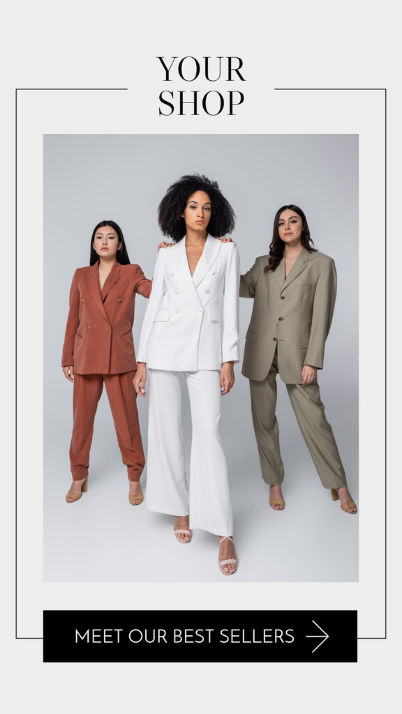 Confident Women in Elegant Suits With Shop Ad Instagram Story Modelo de Design
