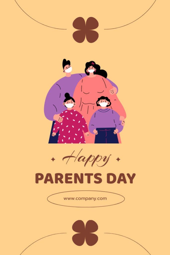 Parent's Day Holiday Greeting With Medical Masks Postcard 4x6in Vertical Design Template