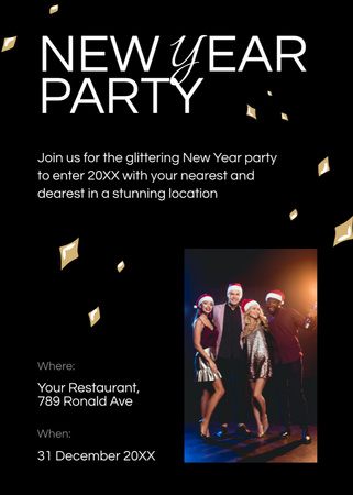People in Santa's Hats on New Year Party Invitation Design Template