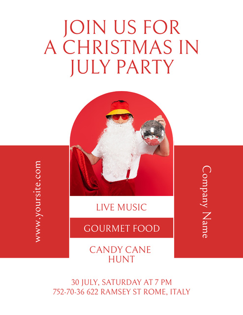 Fun-filled Christmas Party in July with Merry Santa Claus Flyer 8.5x11in Design Template