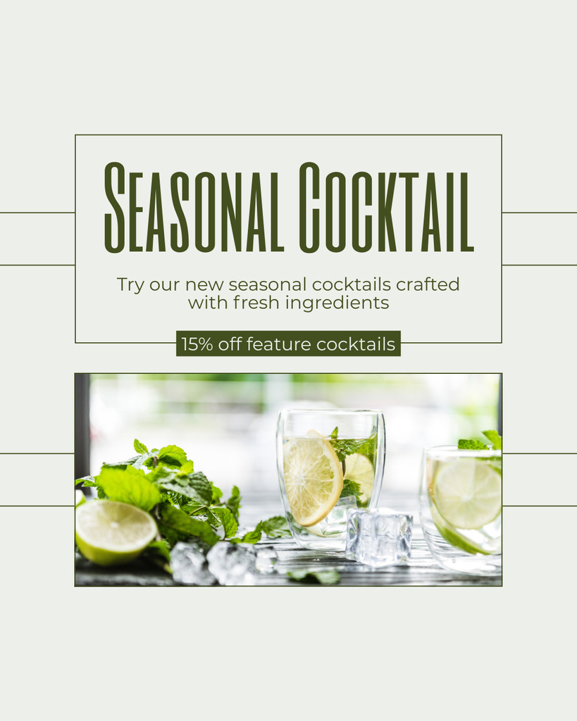 Seasonal Refreshing Cocktails with Lemon and Mint Instagram Post Verticalデザインテンプレート