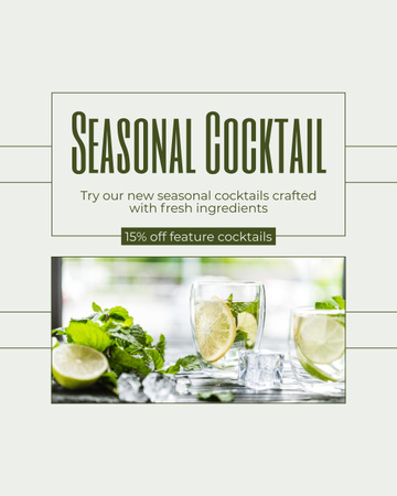 Seasonal Refreshing Cocktails with Lemon and Mint Instagram Post Vertical Design Template