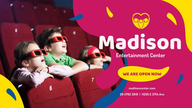 Kids watching Cinema in 3d Glasses FB event cover Design Template