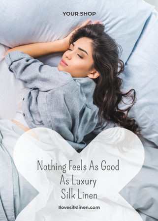 Platilla de diseño Bed Linen Offer with Woman Sleeping in Bed Invitation