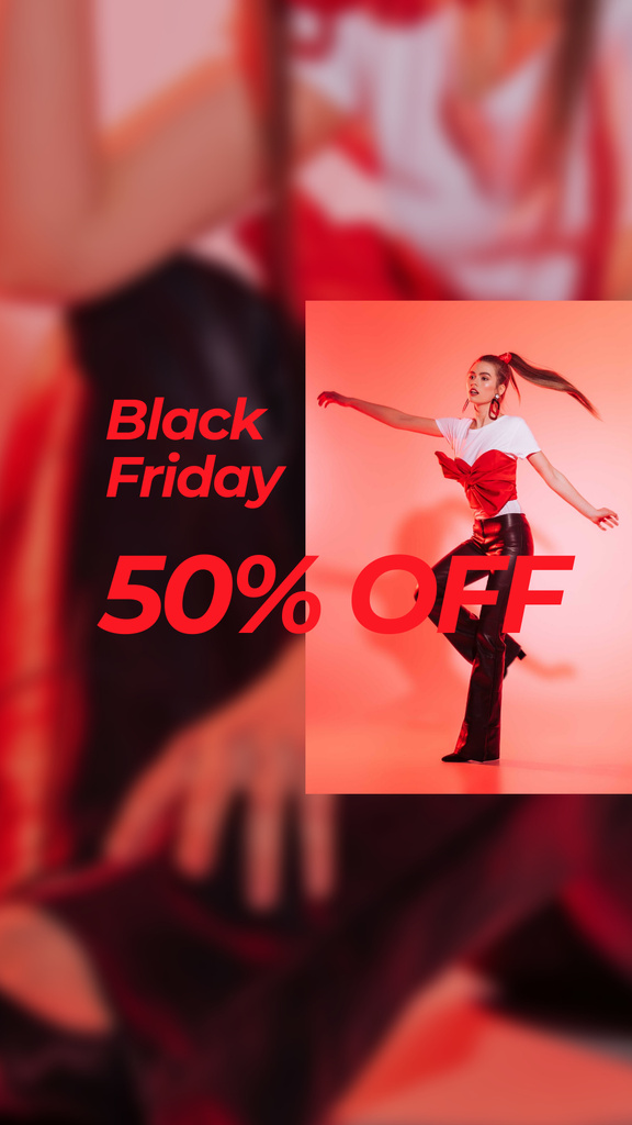 Black Friday discount offer with Stylish Girl Instagram Story Šablona návrhu