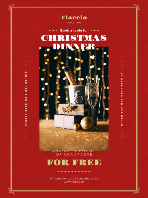 Christmas Dinner Offer with Champagne and Gift Poster US Design Template