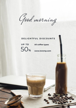 Platilla de diseño Cup with Latte for good morning Poster