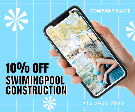 Plantilla de diseño de Offer Discounts for Construction of Swimming Pools Large Rectangle 
