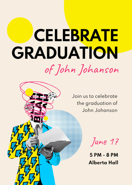 Graduation Party Ad with Creative Illustration of Student Invitation Design Template