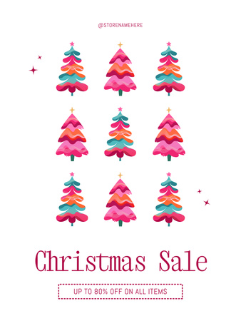 Designvorlage weihnachtsschlussverkauf mit bunt geschmückten bäumen für Poster US