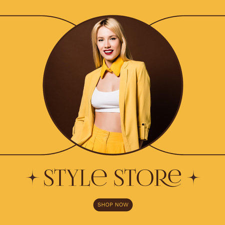 Fashion Ad with Extravagant Lady in Yellow Outfit Instagram Design Template