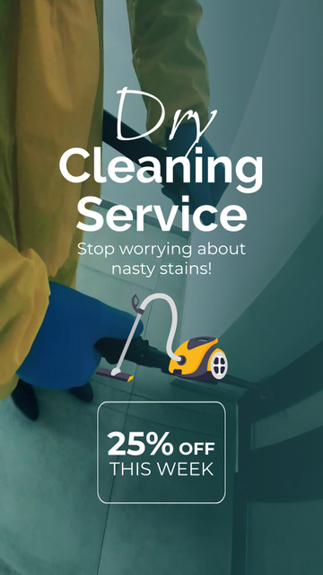 Dry Cleaning Service With Discount And Vacuum Cleaner TikTok Videoデザインテンプレート