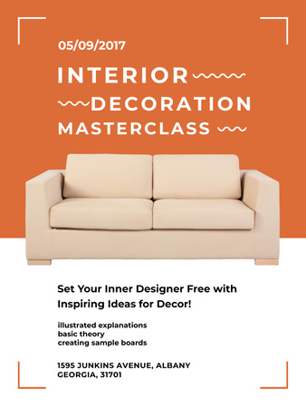 Interior decoration masterclass with Sofa in red Poster US Design Template