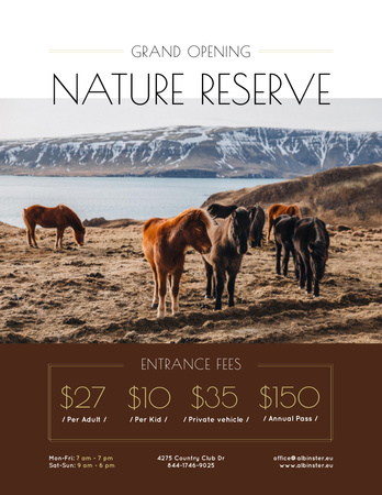 Nature Reserve Grand Opening Announcement Herd of Horses Poster 8.5x11in Design Template