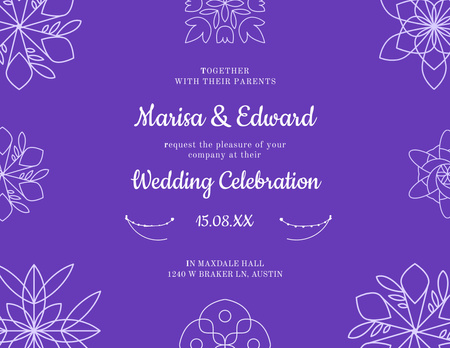Wedding Holiday Celebration with Illustration of Flowers on Purple Flyer 8.5x11in Horizontal Design Template
