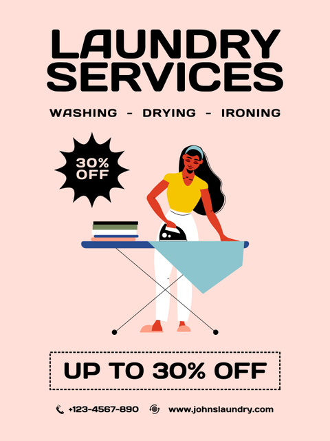 Young Woman Ironing Clean Linen Poster US Design Template
