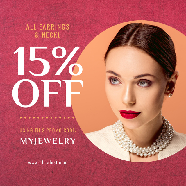 Jewelry Sale Announcement Woman in Pearl Necklace Instagram Tasarım Şablonu