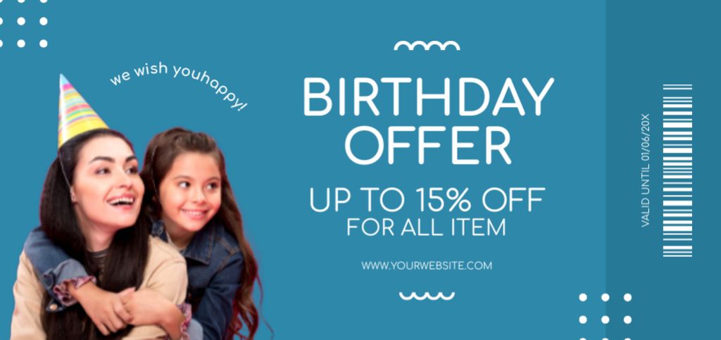 Designvorlage Birthday Discount Offer on Blue für Coupon Din Large