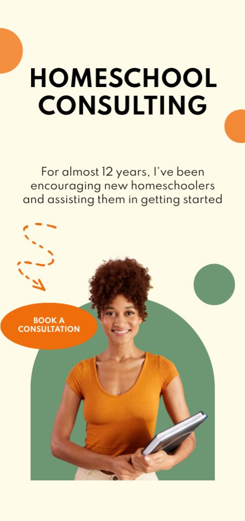 Designvorlage Ad of Homeschool Consulting with Young Friendly Teacher für Flyer DIN Large