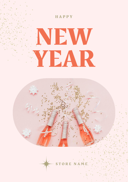 Lovely New Year Holiday Greeting with Champagne Bottles Postcard A5 Vertical Šablona návrhu