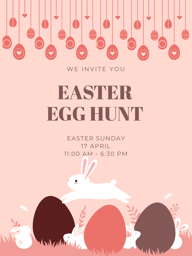 Easter Egg Hunt Ad with Easter Bunnies and Traditional Dyed Eggs Poster US Design Template