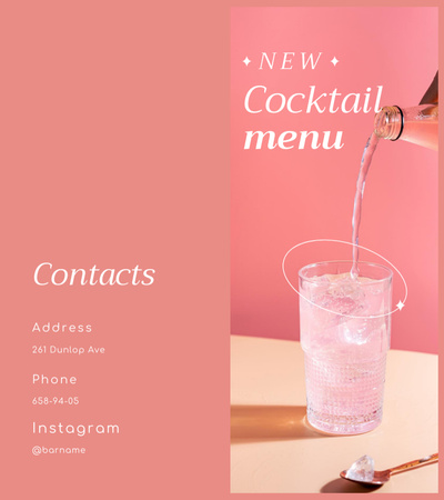 Platilla de diseño New Cocktail Menu Announcement with Pink Beverage Brochure 9x8in Bi-fold