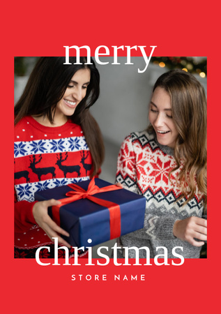 Christmas Greeting And Present Postcard A5 Vertical Design Template