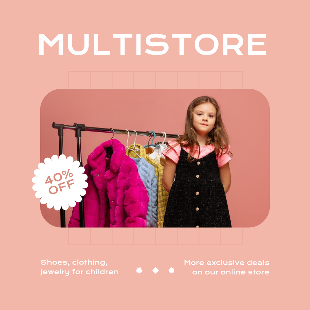 Designvorlage Offer Discounts in Multishop with Cute Girl für Instagram AD