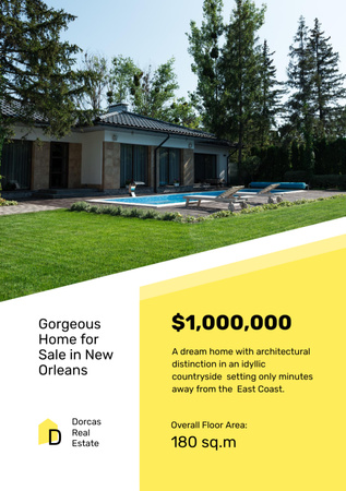 Real Estate Offer Residential Modern House with Pool Flyer A5 Design Template