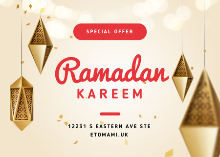 Ramadan Kareem Offer With Lanterns In Beige Postcard 5x7in Design Template
