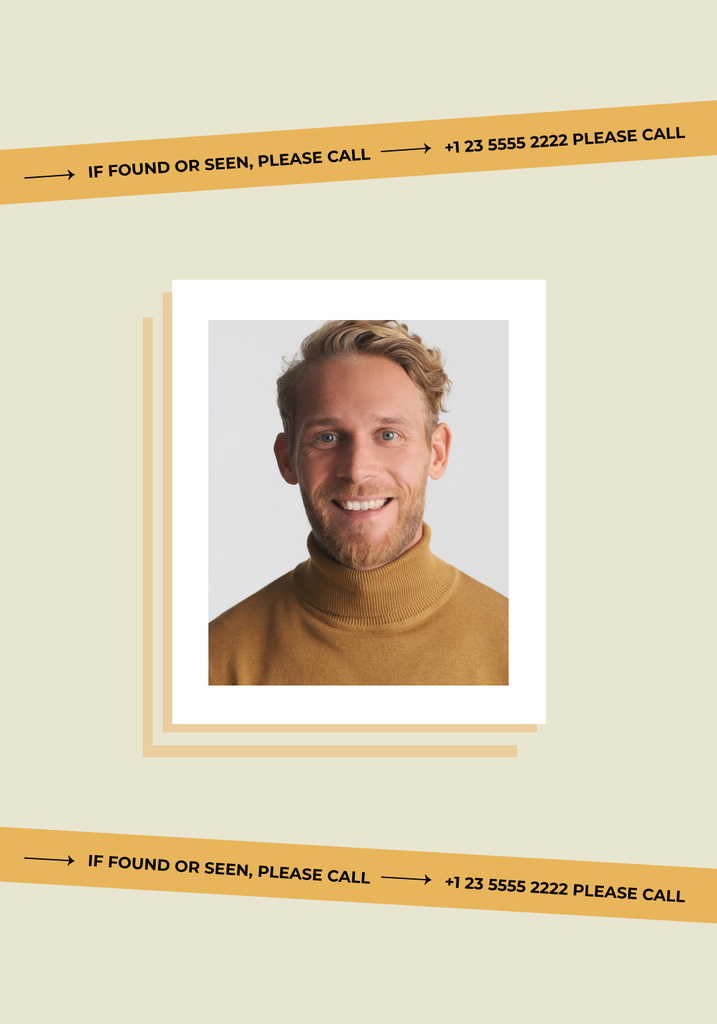 Designvorlage Announcement of Missing Person with Smiling Guy für Poster 28x40in