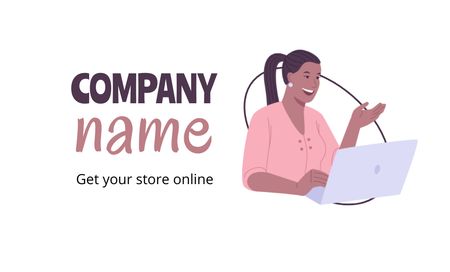 Template di design Online Store Advertising with Woman and Laptop Business Card 91x55mm