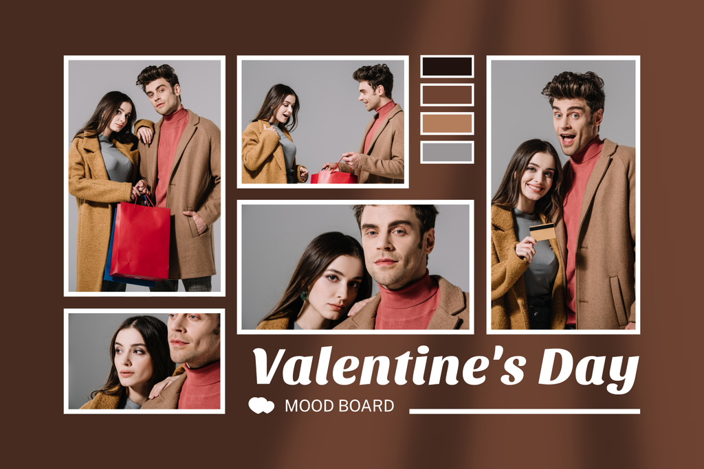 Happy Couple in Love Collage on Valentine's Day Mood Board Tasarım Şablonu