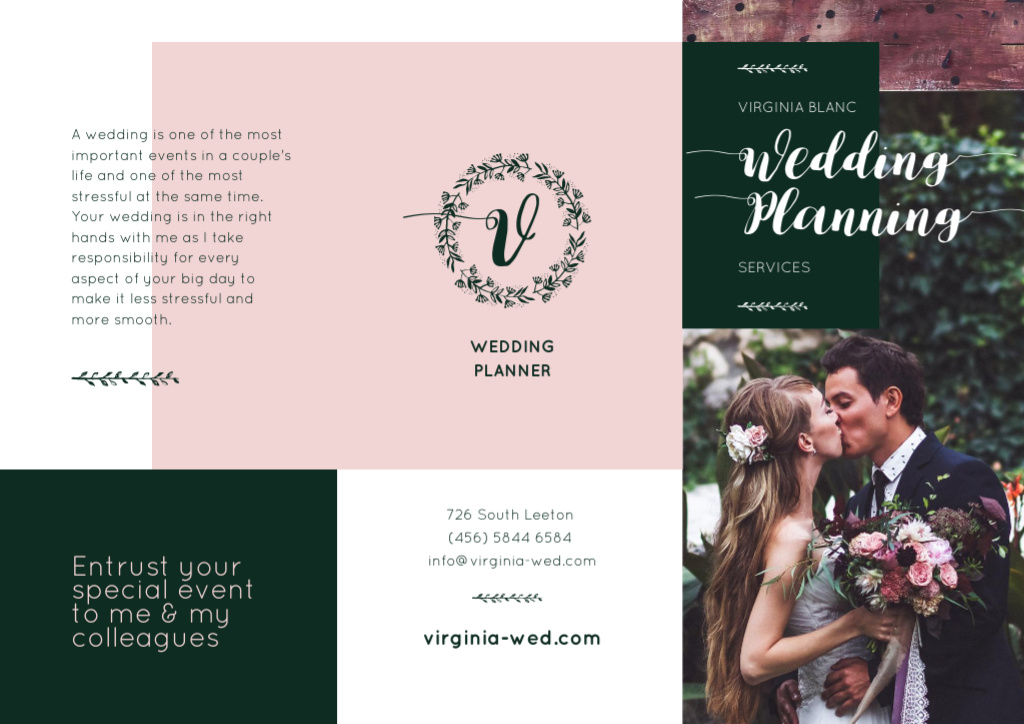 Template di design Wedding Planning Offer with Romantic Newlyweds in Mansion Brochure