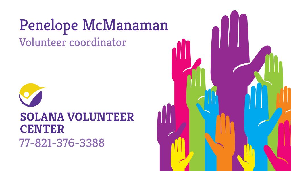 Volunteer Coordinator Contacts Information Business card Modelo de Design