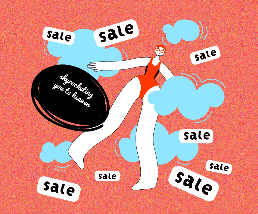 Platilla de diseño Woman in the sky Happy about Sale Large Rectangle